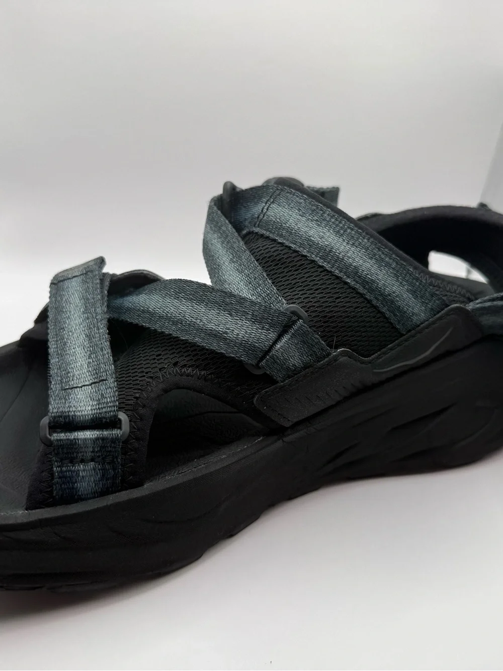 Hoka men’s infini Casual Strappy Sport Sandals in Black with Blue Straps